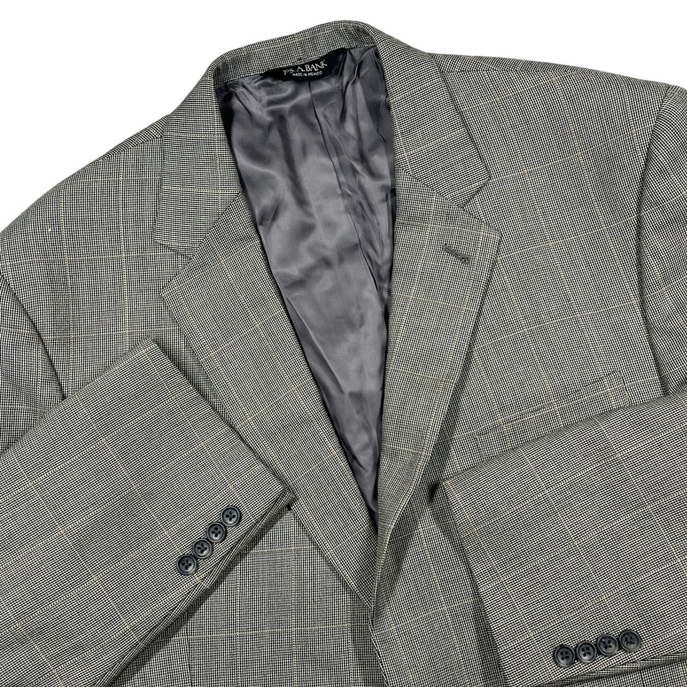 Jos A Bank Signature Collection Silk Wool Blend Blazer Mens 46R Grey Glen Plaid